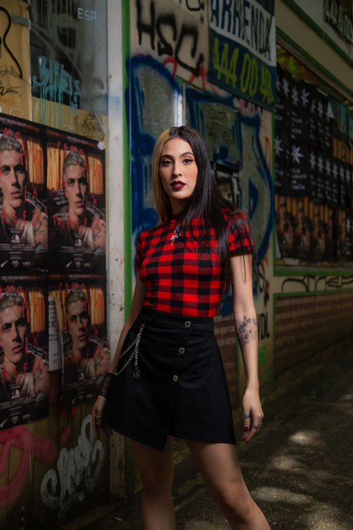 Camisa cuadros con estampado de rosa<br> - Imagen 4