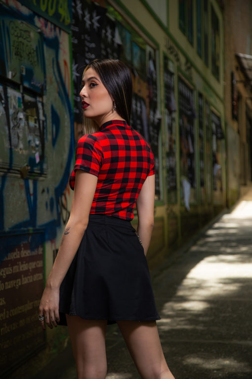 Camisa cuadros con estampado de rosa<br> - Imagen 3