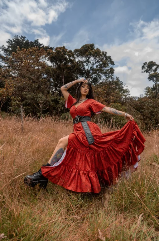 Vestido rojo Stairway to Heaven - Kashmir - Imagen 3
