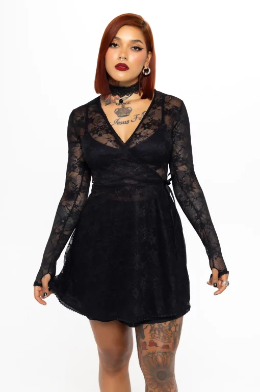 Vestido cruzado black mesh - Black Lovers